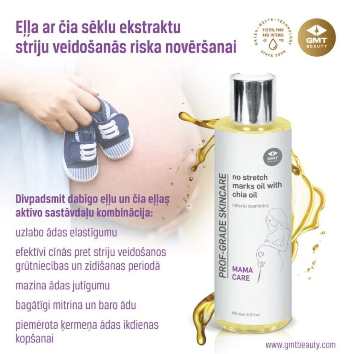 Eļļa ar čia sēklu ekstraktu striju veidošanās riska novēršanai